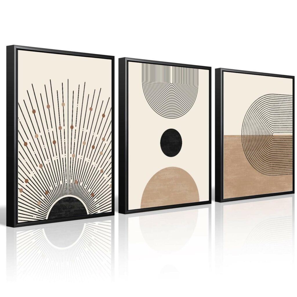 Mid Century Modern Wall Art Set of 3 Neutral Boho
