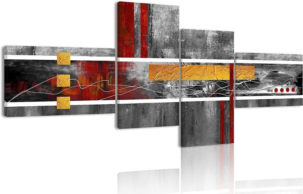 Large Abstract Wall Art,Grey Red and Yellow Canva