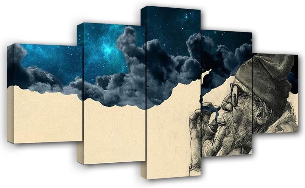 Artbrush Tower Old Man Smoking Blue Space Stars C